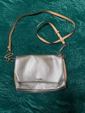 Coach Metallic Silver Crossbody with Tan Strap